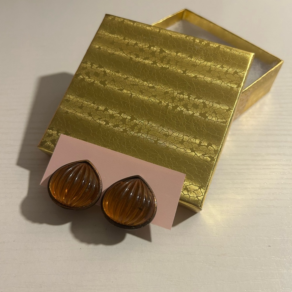 YSL Amber VTG Gold and Brown Teardrop Earrings